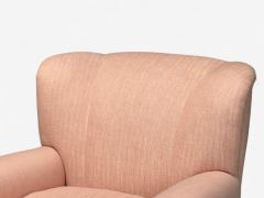 Osvaldo Borsani Osvaldo Borsani attr Pink Linen Wood Large Lounge Chairs Italy 1950s - 4177595