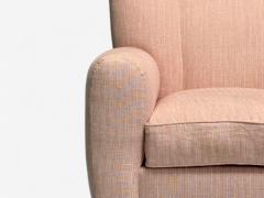 Osvaldo Borsani Osvaldo Borsani attr Pink Linen Wood Large Lounge Chairs Italy 1950s - 4177597
