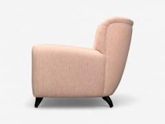 Osvaldo Borsani Osvaldo Borsani attr Pink Linen Wood Large Lounge Chairs Italy 1950s - 4177598