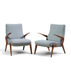 Osvaldo Borsani Osvaldo Borsani for Tecno PK71 Mid Century Italian Walnut Lounge Chairs Pair - 4739422