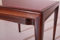 Osvaldo Borsani Osvaldo Borsani wooden and red glass side tables with a drawer Italy 1950s - 3476283