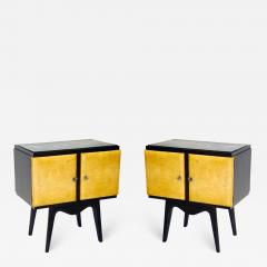 Osvaldo Borsani Pair Italian Mid Century Parchment Nightstands Side Tables by Osvaldo Borsani - 1812875