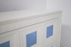 Osvaldo Borsani Vintage Sideboard in White Wood and Light Blue Mirror Att to Paolo Buffa - 3646648
