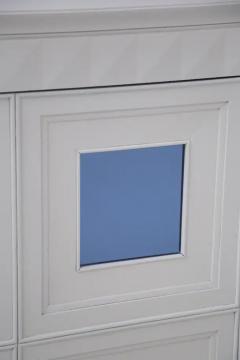 Osvaldo Borsani Vintage Sideboard in White Wood and Light Blue Mirror Att to Paolo Buffa - 3646679