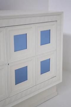 Osvaldo Borsani Vintage Sideboard in White Wood and Light Blue Mirror Att to Paolo Buffa - 3646700