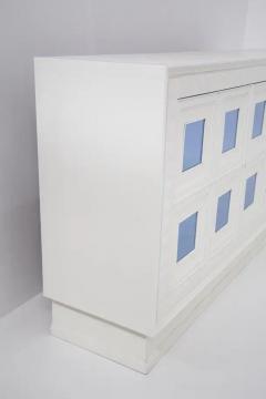 Osvaldo Borsani Vintage Sideboard in White Wood and Light Blue Mirror Att to Paolo Buffa - 3646701