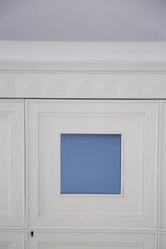 Osvaldo Borsani Vintage Sideboard in White Wood and Light Blue Mirror Att to Paolo Buffa - 3646727