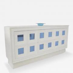 Osvaldo Borsani Vintage Sideboard in White Wood and Light Blue Mirror Att to Paolo Buffa - 3648485