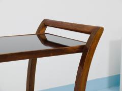 Oswald Haerdtl Oswald Haerdtl Curved Walnut Glass Bar Cart Serving Trolley 1950s - 4563877