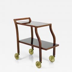 Oswald Haerdtl Oswald Haerdtl Curved Walnut Glass Bar Cart Serving Trolley 1950s - 4565880