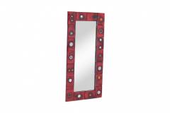 Oswald Tieberghien Ceramic Tile Mirror by Oswald Tieberghien in Red Glaze 1960s - 844290
