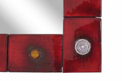 Oswald Tieberghien Ceramic Tile Mirror by Oswald Tieberghien in Red Glaze 1960s - 844291