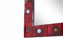 Oswald Tieberghien Ceramic Tile Mirror by Oswald Tieberghien in Red Glaze 1960s - 844292