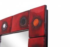 Oswald Tieberghien Ceramic Tile Mirror by Oswald Tieberghien in Red Glaze 1960s - 844293