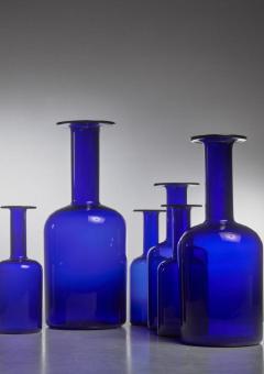 Otto Brauer Otto Brauer set of six blue glass vases for Holmegaard Denmark - 759844