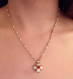 Otto Jakob Lalibela Emerald Keshi Pearl Ruby Gold Cross Pendant Necklace - 2733552