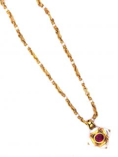 Otto Jakob Lalibela Emerald Keshi Pearl Ruby Gold Cross Pendant Necklace - 2733554