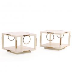Otto Parzinger Rare Pair of Two Tier White Lacquered Wood and Brass End Tables C 1960 - 4722433