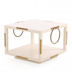 Otto Parzinger Rare Pair of Two Tier White Lacquered Wood and Brass End Tables C 1960 - 4722437