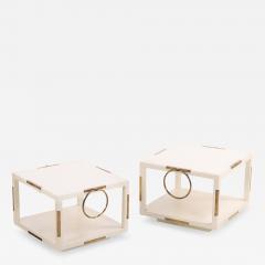 Otto Parzinger Rare Pair of Two Tier White Lacquered Wood and Brass End Tables C 1960 - 4727981