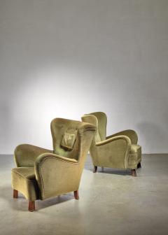 Otto Schultz Pair of green Otto Schulz lounge chairs Sweden 1930s - 1126845