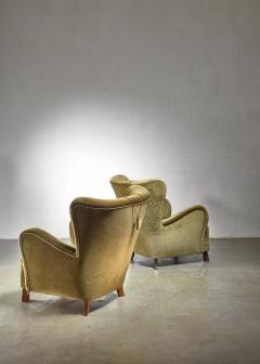 Otto Schultz Pair of green Otto Schulz lounge chairs Sweden 1930s - 1126848