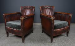 Otto Schulz 1930s Otto Schulz Leather Armchairs w Brass Studded Decor Sweden - 2421533