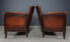 Otto Schulz 1930s Otto Schulz Leather Armchairs w Brass Studded Decor Sweden - 2421536