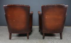 Otto Schulz 1930s Otto Schulz Leather Armchairs w Brass Studded Decor Sweden - 2421538