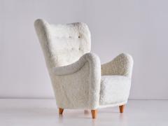 Otto Schulz Otto Schulz Armchair in White Sheepskin and Beech Boet Sweden 1940s - 2326155