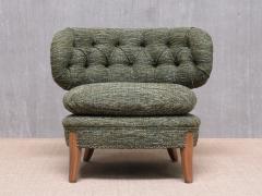 Otto Schulz Otto Schulz Lounge Chair in Green Pierre Frey Tweed and Beech Sweden 1940s - 4563470