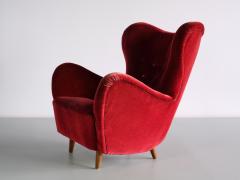 Otto Schulz Otto Schulz Wingback Chair in Red Velvet and Beech Boet Sweden 1946 - 3346844