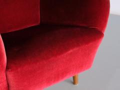 Otto Schulz Otto Schulz Wingback Chair in Red Velvet and Beech Boet Sweden 1946 - 3346846