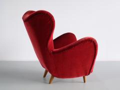 Otto Schulz Otto Schulz Wingback Chair in Red Velvet and Beech Boet Sweden 1946 - 3346850