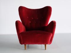 Otto Schulz Otto Schulz Wingback Chair in Red Velvet and Beech Boet Sweden 1946 - 3346852