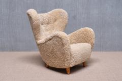 Otto Schulz Otto Schulz Wingback Chair in Sheepskin and Birch BOET Sweden 1946 - 4060861