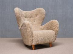 Otto Schulz Otto Schulz Wingback Chair in Sheepskin and Birch BOET Sweden 1946 - 4060865