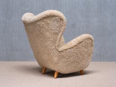 Otto Schulz Otto Schulz Wingback Chair in Sheepskin and Birch BOET Sweden 1946 - 4060866