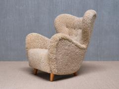 Otto Schulz Otto Schulz Wingback Chair in Sheepskin and Birch BOET Sweden 1946 - 4060867