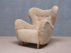 Otto Schulz Otto Schulz Wingback Chair in Sheepskin and Birch BOET Sweden 1946 - 4060868