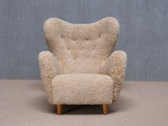 Otto Schulz Otto Schulz Wingback Chair in Sheepskin and Birch BOET Sweden 1946 - 4060870