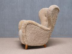 Otto Schulz Otto Schulz Wingback Chair in Sheepskin and Birch BOET Sweden 1946 - 4060872