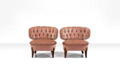 Otto Schulz Pair of Scandinavian Modern Pink Velvet Easy Chairs by Otto Schulz 1950s - 755671