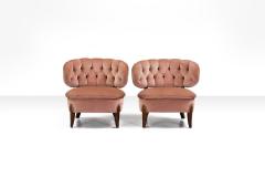 Otto Schulz Pair of Scandinavian Modern Pink Velvet Easy Chairs by Otto Schulz 1950s - 755671