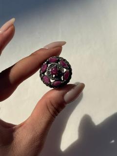 Ottoman Revival Sterling Silver Ring with Cherry Amethyst Colored Stones and Mar - 4088717