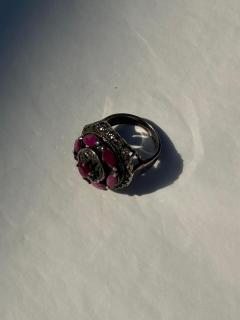 Ottoman Revival Sterling Silver Ring with Cherry Amethyst Colored Stones and Mar - 4088720