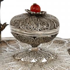 Ottoman filigreed silver and hardstone sweets dish - 2437330