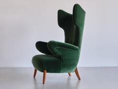 Ottorino Aloisio Important Ottorino Aloisio Wingback Chair in Green Mohair Colli Italy 1957 - 3355780