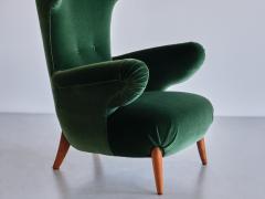 Ottorino Aloisio Important Ottorino Aloisio Wingback Chair in Green Mohair Colli Italy 1957 - 3355782