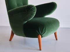 Ottorino Aloisio Important Ottorino Aloisio Wingback Chair in Green Mohair Colli Italy 1957 - 3355785